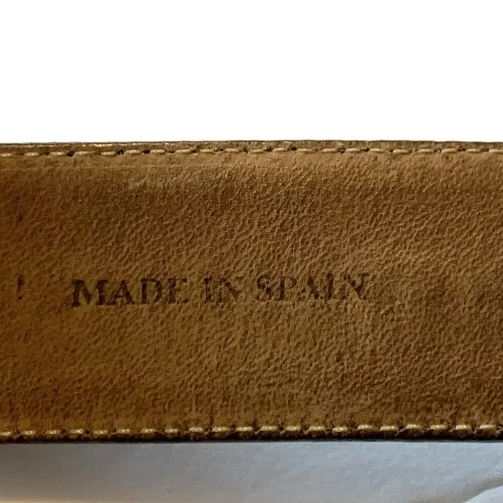 Mezlan Stitched Accent Black Leather Belt Gun Metal Buckle Mens M Made in Spain